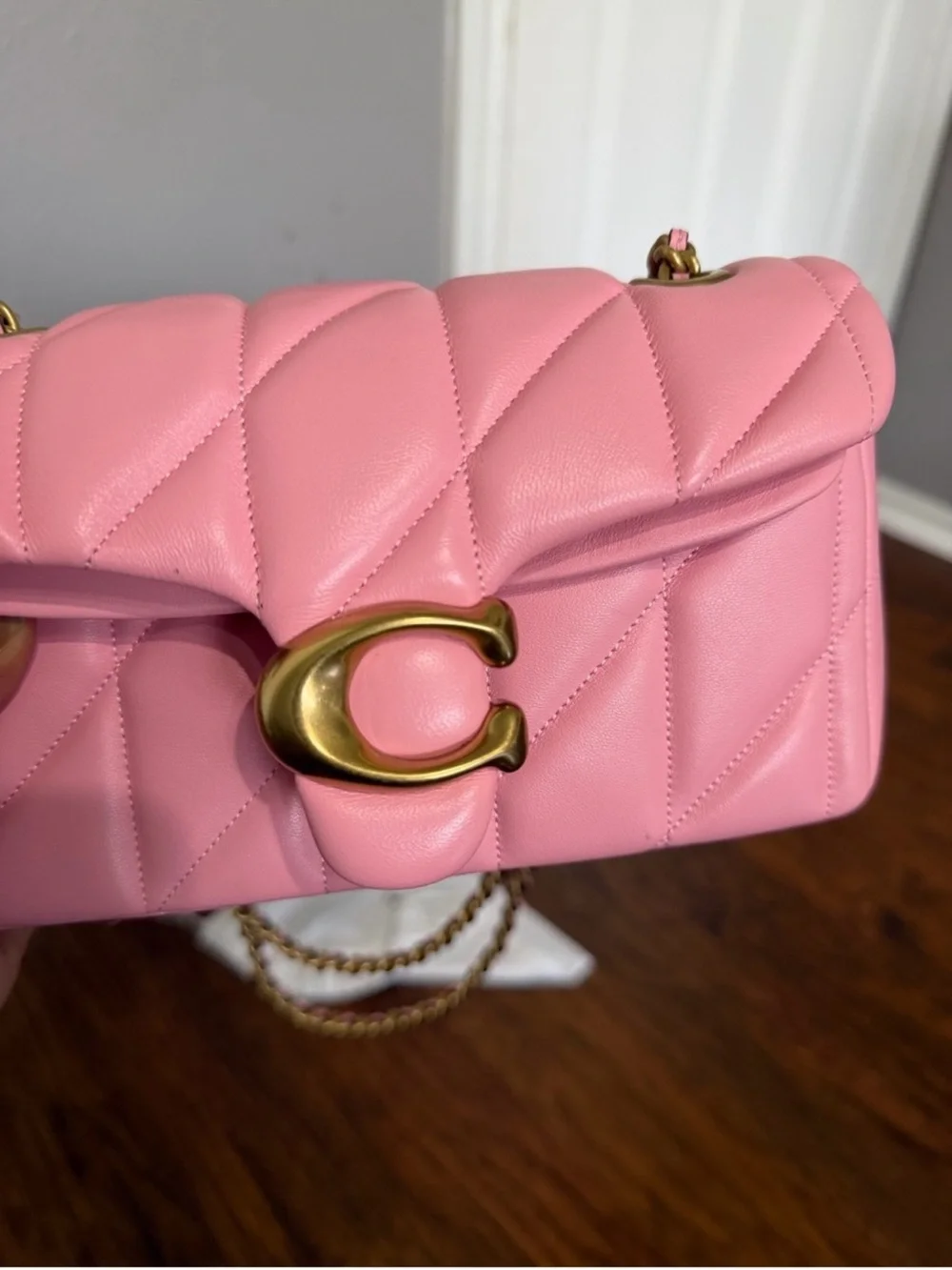 Coach Pink Quilted Leather Shoulder Bag with Gold 'C' Hardware